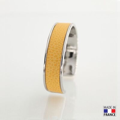 Bracelet taille M-finition rhodié - couleur jaune paille - cuir EPV de luxe taurillon grainé galuchat