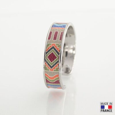 Bracelet taille M-finition rhodié - imprimé Athènes - cuir EPV de luxe taurillon grainé galuchat