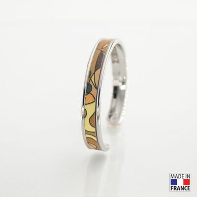 Bracelet taille S-finition rhodié - imprimé jungle - cuir EPV de luxe taurillon grainé galuchat