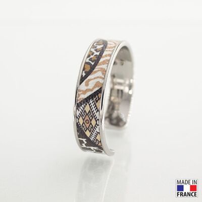 Bracelet taille M-finition rhodié - imprimé Nairobi - cuir EPV de luxe taurillon grainé galuchat