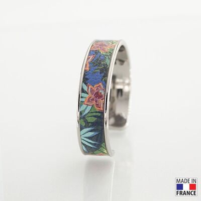 Bracelet taille M-finition rhodié - imprimé Orchidée - cuir EPV de luxe taurillon grainé galuchat