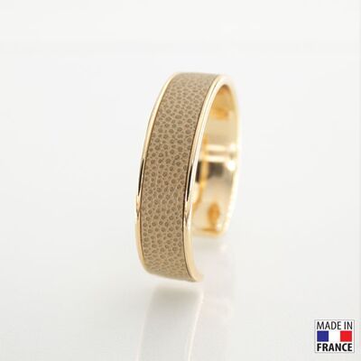 Bracelet taille M-finition doré - couleur beige - cuir EPV de luxe taurillon grainé galuchat
