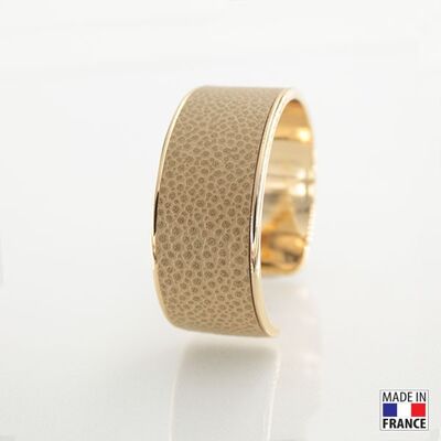 Bracelet taille L-finition doré - couleur beige - cuir EPV de luxe taurillon grainé galuchat