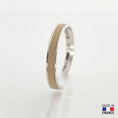 Bracelet taille S-finition rhodié - couleur beige - cuir EPV de luxe taurillon grainé galuchat