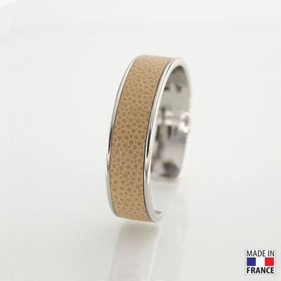 Bracelet taille M-finition rhodié - couleur beige - cuir EPV de luxe taurillon grainé galuchat