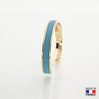 Bracelet taille S-finition doré - couleur Bleu artic - cuir EPV de luxe taurillon grainé galuchat
