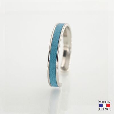 Bracelet taille S-finition rhodié - couleur Bleu artic - cuir EPV de luxe taurillon grainé galuchat