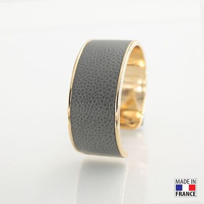 Bracelet taille L-finition doré - couleur Gris acier - cuir EPV de luxe taurillon grainé galuchat