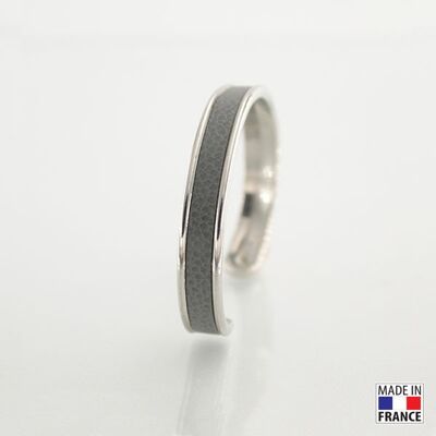 Bracelet taille S-finition rhodié - couleur Gris acier - cuir EPV de luxe taurillon grainé galuchat