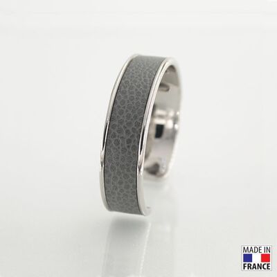 Bracelet taille M-finition rhodié - couleur Gris acier - cuir EPV de luxe taurillon grainé galuchat