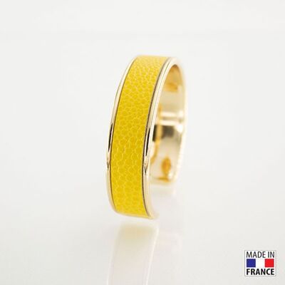 Bracelet taille M-finition doré - couleur Jaune citron - cuir EPV de luxe taurillon grainé galuchat