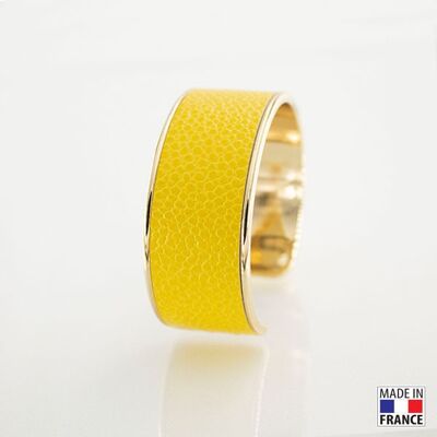 Bracelet taille L-finition doré - couleur Jaune citron - cuir EPV de luxe taurillon grainé galuchat