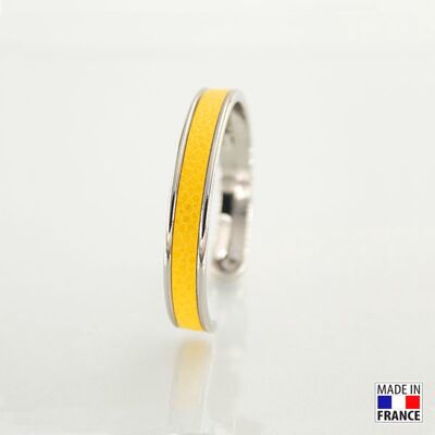 Bracelet taille S-finition rhodié - couleur Jaune citron - cuir EPV de luxe taurillon grainé galuchat