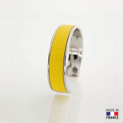 Bracelet taille M-finition rhodié - couleur Jaune citron - cuir EPV de luxe taurillon grainé galuchat