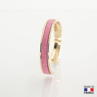 Bracelet taille S-finition doré - couleur Rose hortensia - cuir EPV de luxe taurillon grainé galuchat