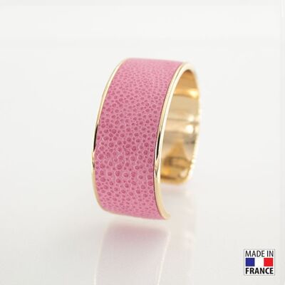 Bracelet taille L-finition doré - couleur Rose hortensia - cuir EPV de luxe taurillon grainé galuchat