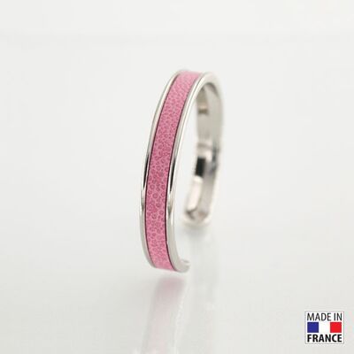 Bracelet taille S-finition rhodié - couleur Rose hortensia - cuir EPV de luxe taurillon grainé galuchat