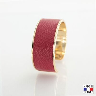 Bracelet taille L-finition doré - couleur Rouge baccarat - cuir EPV de luxe taurillon grainé galuchat