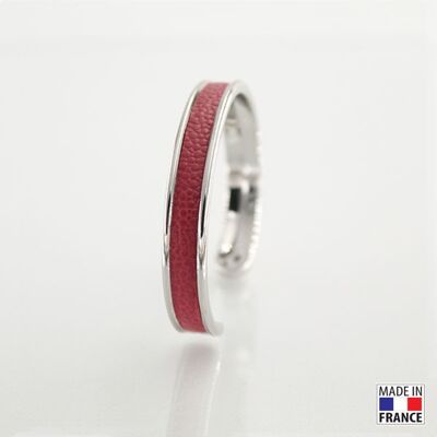 Bracelet taille S-finition rhodié - couleur Rouge baccarat - cuir EPV de luxe taurillon grainé galuchat