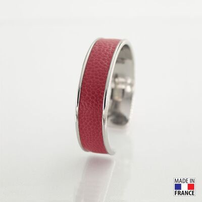 Bracelet taille M-finition rhodié - couleur Rouge baccarat - cuir EPV de luxe taurillon grainé galuchat