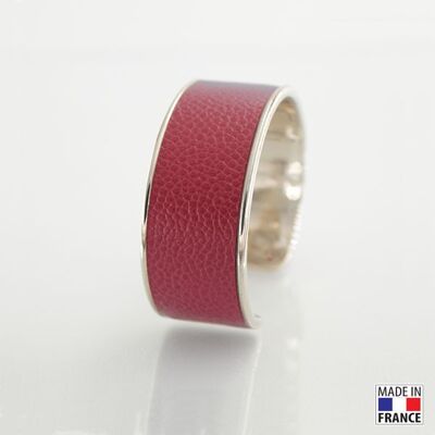 Bracelet taille L-finition rhodié - couleur Rouge baccarat - cuir EPV de luxe taurillon grainé galuchat