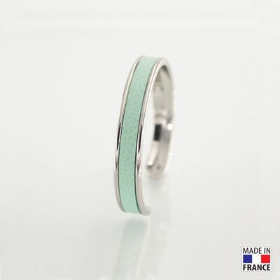 Bracelet taille S-finition rhodié - couleur Vert pistache - cuir EPV de luxe taurillon grainé galuchat