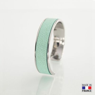 Bracelet taille M-finition rhodié - couleur Vert pistache - cuir EPV de luxe taurillon grainé galuchat