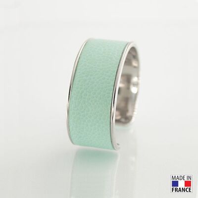 Bracelet taille L-finition rhodié - couleur Vert pistache - cuir EPV de luxe taurillon grainé galuchat