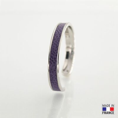 Bracelet taille S-finition rhodié - couleur Cassis - cuir EPV de luxe taurillon grainé galuchat