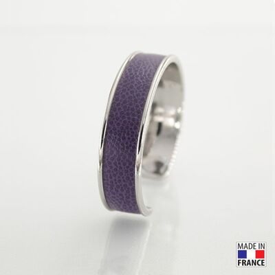 Bracelet taille M-finition rhodié - couleur Cassis - cuir EPV de luxe taurillon grainé galuchat