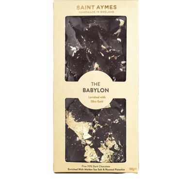 The Babylon 70% Dark Chocolate Salted Pistachio & 23ct Gold Luxury Chocolate Bar