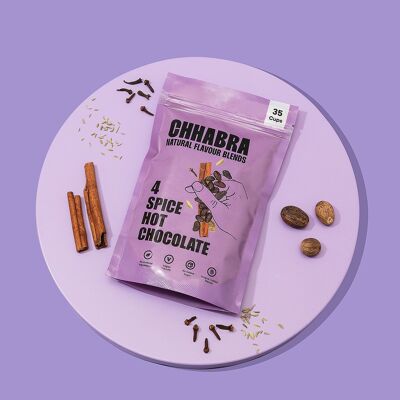 Chhabra Chai 4 Spice Hot Chocolate 50 Cups - Vegan, Fairtrade and Unsweetened Full Bodied Spiced Cocoa Blend