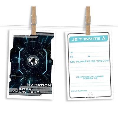 Tarjetas y sobres invitación cumpleaños by 6 | Tema de la nave espacial