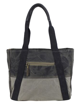 Sunsa sac à main en toile sac à bandoulière stone wash shopper gris noir 8