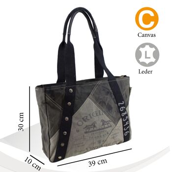 Sunsa sac à main en toile sac à bandoulière stone wash shopper gris noir 3