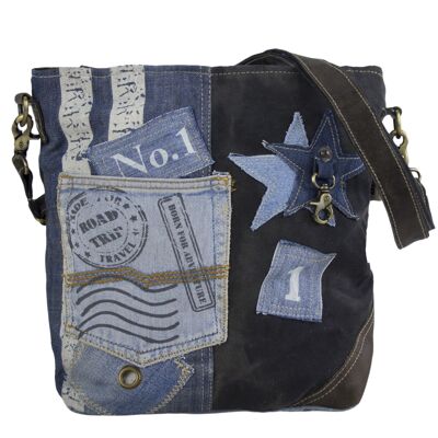 Sac à bandoulière Sunsa en jean recyclé et toile noire