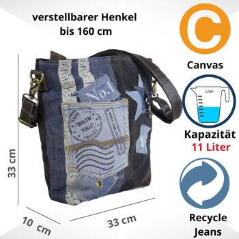 Sac à bandoulière Sunsa en jean recyclé et toile noire 3