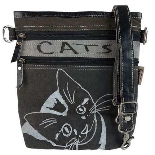 Sunsa kleine Umhängetasche Damentasche Crossbody Bag schwarz grau Katzen Motiv