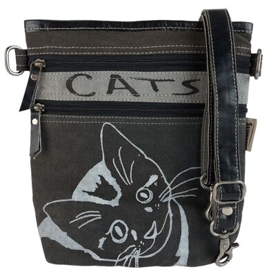 Sunsa small shoulder bag women's bag crossbody bag black gray cat motif