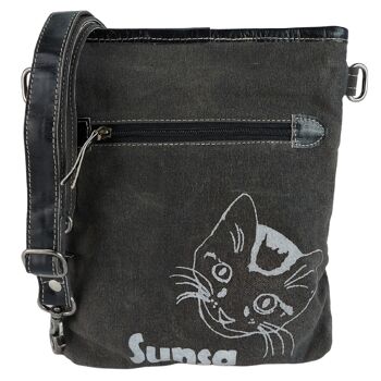 Sunsa petit sac à bandoulière sac femme sac à bandoulière noir motif chat gris 2