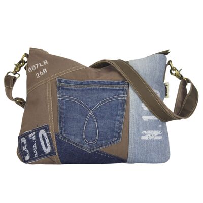 Sunsa women's shoulder bag made of brown canvas & recycled jeans