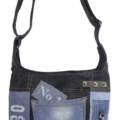 Sunsa Canvas Hobotasche Umhängetasche aus recycelten Jeans Crossbody Bag schwarz