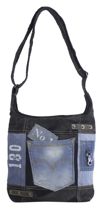 Sac hobo en toile Sunsa sac à bandoulière fabriqué à partir de jeans recyclés sac à bandoulière noir 1