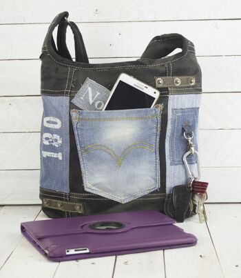Sac hobo en toile Sunsa sac à bandoulière fabriqué à partir de jeans recyclés sac à bandoulière noir 8