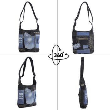 Sac hobo en toile Sunsa sac à bandoulière fabriqué à partir de jeans recyclés sac à bandoulière noir 5