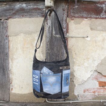 Sac hobo en toile Sunsa sac à bandoulière fabriqué à partir de jeans recyclés sac à bandoulière noir 10