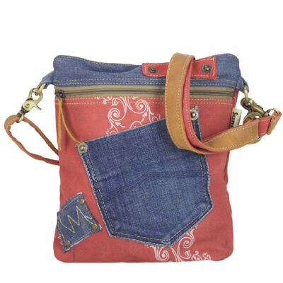 Sunsa small shoulder bag made of red canvas & recycled jeans shoulder bag
