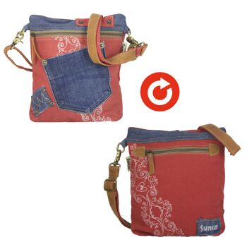 Petit sac à bandoulière Sunsa en toile rouge et sac à bandoulière en jean recyclé 5