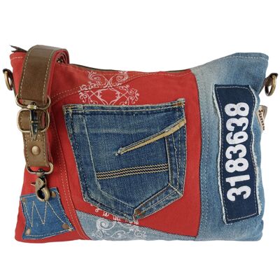 Borsa in denim riciclato Sunsa. Borsa a tracolla sostenibile / borsa a tracolla rossa