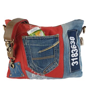 Sac en denim recyclé Sunsa. Sac à bandoulière / sac à bandoulière durable rouge 5